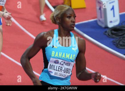 ©Laurent Lairys/MAXPPP - Shaunae MILLER-UIBO of Bahamas finale 400 M Donne durante i Campionati del mondo di Atletica Indoor 2022 il B19 2022 marzo presso la Stark Arena di Belgrado, Serbia - Foto Laurent Lairys / Foto Stock