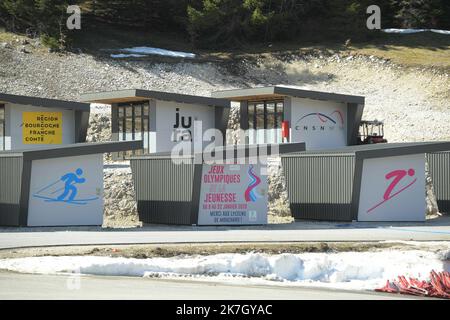 ©PHOTOPQR/LE PROGRES/Philippe TRIAS - 26/03/2022 - Stade nordique des Tuffes, Prémanon, 26 marzo 2022. -Stade nordique des Tuffes. Les championnats de France de ski nordique se dérouleront du 1 au 3 avril 2022. - Premanon, Francia, 26th 2022 marzo Stadio nordico di Les Tuffes. I Campionati francesi di sci nordico si svolgeranno dal 1 al 3 aprile 2022. Foto Stock