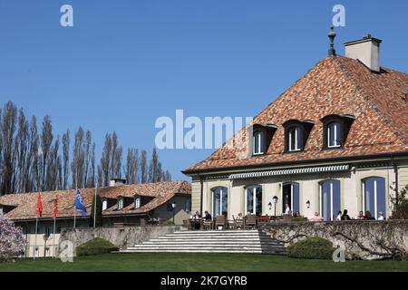 ©Francois Glories/MAXPPP - 24/03/2022 esclusivo. La villa (vista lato nord e sud) di Robbie Williams e sua moglie Ayda (acquisita 29 milioni di dollari), adiacente al Geneva Golf Club. Il palazzo (356 m2), sulle rive del Lago di Ginevra a Vandoeuvres, una delle comunità più chic e famose di Ginevra. Vandoeuvres Svizzera. Marzo 27 , 2022. Foto Stock