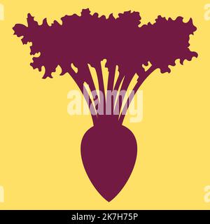 Illustrazione di silhouette di barbabietole o ortaggi di barbabietole da zucchero. Illustrazione vettoriale della coltivazione di barbabietole vegetali con gambi e foglie. Illustrazione Vettoriale