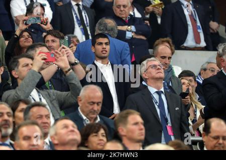 ©Manuel Blondeau/AOP Press/MAXPPP - 28/05/2022 Parigi - Saint Denis Tennis player Carlos Alcaraz durante la finale di UEFA Champions League tra Liverpool FC e Real Madrid CF allo Stade de France il 28 maggio 2022 a Parigi, Francia. Foto Stock