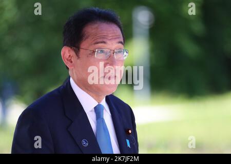 ©Pierre Teyssot/MAXPPP ; G7 Summit Germania 2022 . Elmau, KrÃ¼n, Germania il 26 giugno 2022. Fumio Kishida, primo ministro giapponese. Â Pierre Teyssot / Maxppp Foto Stock