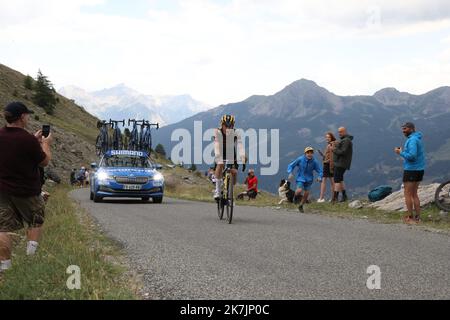 ©PHOTOPQR/LA PROVENCE/DUCLET Stéphane ; Aramon ; 13/07/2022 ; ?Jonas Vingegaard a remporté la 11e étape du tour de France entre Albertville et le col du Granon tappa undici della gara ciclistica Tour de France, una gara 149km da Albertville a col du Granon Serre Chevalier, Francia, mercoledì 13 luglio 2022 Foto Stock