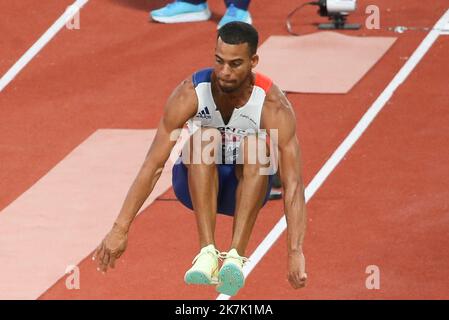 ©Laurent Lairys/MAXPPP - Benjamin Compaore of France Triple Jump maschile durante i Campionati europei di Atletica 2022 il 15 agosto 2022 a Monaco di Baviera, Germania - Foto Laurent Lairys / MAXPPP Foto Stock