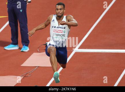 ©Laurent Lairys/MAXPPP - Benjamin Compaore of France Triple Jump maschile durante i Campionati europei di Atletica 2022 il 15 agosto 2022 a Monaco di Baviera, Germania - Foto Laurent Lairys / MAXPPP Foto Stock