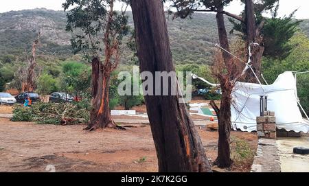 Â Emilie Defay/radio France/Maxppp - Emilie Defay / radio France / Maxppp, 18/09/2022 Orages en Corse - jeudi 18 aout Corsica, Francia, agosto 18th 2022 Storm ha colpito la Corsica, le persone sono morte, sono stati feriti, molti danni Foto Stock