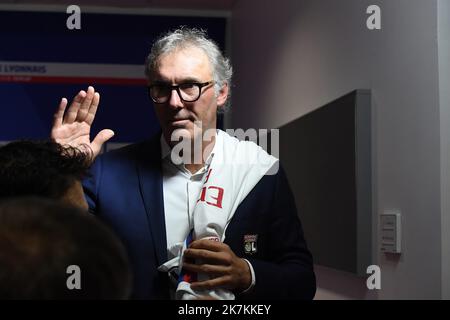 ©Mourad ALLILI/MAXPPP - 10/10/2022 il nuovo allenatore francese Laurent Blanc di Olympique Lyonnais si rivolge a una conferenza stampa presso il Groupama Stadium Training Center di Decines-Charpieu, vicino Lione, Francia orientale, il 10 ottobre 2022. Foto Stock