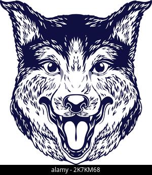 Head Wolf Mascot Silhouette Vector illustrazioni per il tuo lavoro Logo, mascotte merchandise t-shirt, adesivi e disegni di etichette, poster, biglietti d'auguri Illustrazione Vettoriale