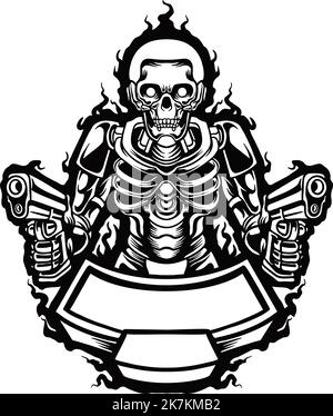 Humanoid Skull Robot Mascot Silhouette Vector illustrazioni per il tuo lavoro Logo, mascotte merchandise t-shirt, adesivi e disegni di etichette, poster Illustrazione Vettoriale