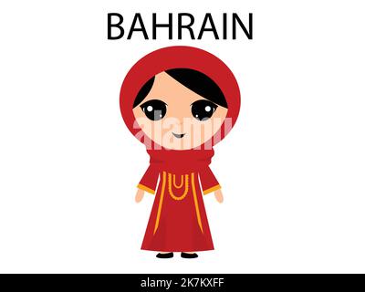 bahrain tradizionale abbigliamento cartoon illustrazione carattere su sfondo bianco isolato Illustrazione Vettoriale