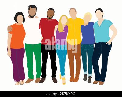 Un gruppo di amici d'affari vettore cartoon illustrazione diversità carattere. Illustrazione Vettoriale