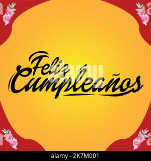buon compleanno in spagnolo scritta concetto con fiori. Illustrazione Vettoriale