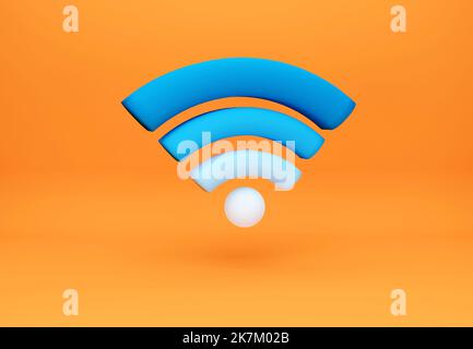 Icona Wi-Fi con design blu. Simbolo WiFi. Illustrazione del rendering 3D. Foto Stock