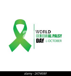 Giornata Mondiale della paralisi cerebrale 6 Ottobre tipografia con illustrazione vettoriale a nastro. Illustrazione Vettoriale