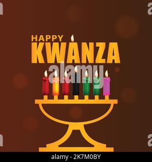 buon biglietto di auguri per le feste di kwanza, design di celebrazione di kwanza con sette candele vettore illustrazione. Illustrazione Vettoriale