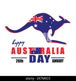 Buon giorno dell'Australia 26 gennaio, canguro, bandiera dell'Australia, illustrazione vettoriale. Illustrazione Vettoriale