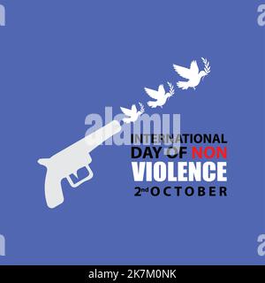 Giornata Internazionale della tipografia non violenta con pistola, uccelli, concetto di pace illustrazione vettoriale. Illustrazione Vettoriale