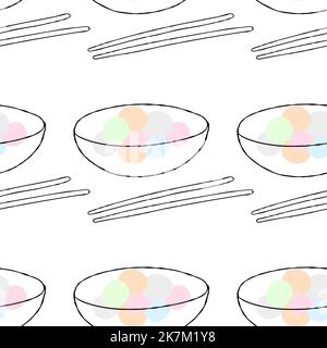 Motivo senza cuciture con palle di riso glutinoso che raffigura il colore pastello su sfondo bianco Illustrazione Vettoriale