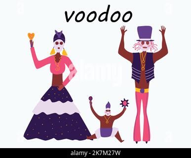 vestito voodoo, famiglia tradizionale, illustrazione del carattere su sfondo bianco isolato Illustrazione Vettoriale