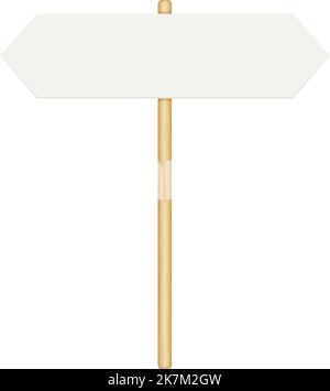 Cartello con palo in legno. Indicatore di direzione con freccia. Road board. Segnaletica realistica per scegliere strada o strada. Illustrazione vettoriale Illustrazione Vettoriale