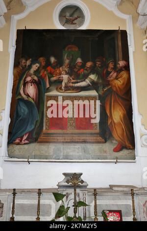 Praiano - Dipinto seicentesco della Circoncione di Gesu Bambino nella Chiesa di San Luca Foto Stock