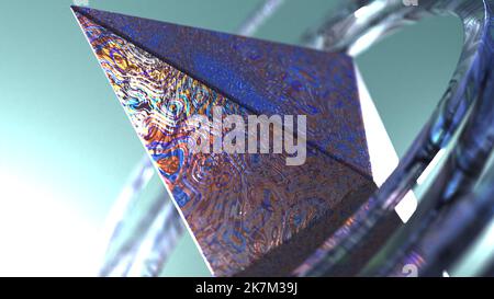 3d rendering iperrealistico di oggetti astratti con texture bizzarre nella scena fantascientica. Foto Stock