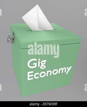 3D illustrazione della scritta Gig Economy su una scheda elettorale, isolata in grigio. Foto Stock