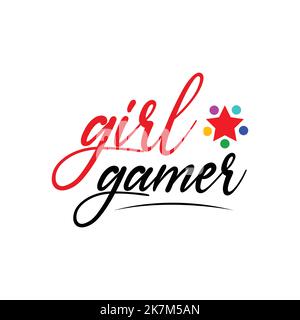 girl gamer mano disegnata tipografia su sfondo bianco isolato Illustrazione Vettoriale