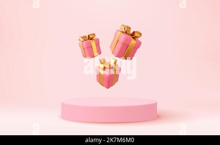 3D stile natalizio scena podio prodotto Illustrazione Vettoriale