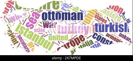 Concetto di cloud parola Turchia. Nuvola di parole in Turchia. Realizzato solo con il testo. Scritti colorati. Illustrazione vettoriale Illustrazione Vettoriale