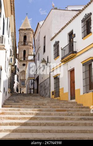Antichi edifici colorati, Jerez de la Frontera, Andalusia, Spagna. Foto Stock