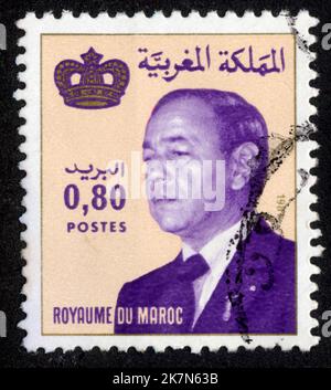 Timbre oblitéré Royaume du Maroc, Postes, 0,80 Foto Stock