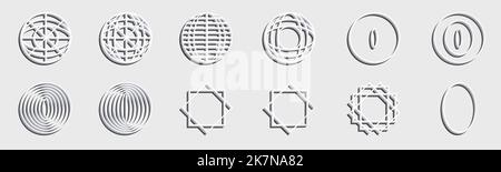 Set vettoriale di Y2K. Raccolta di simboli geometrici grafici astratti. Le cornici hanno ispirato il brutalismo. Illustrazione Vettoriale