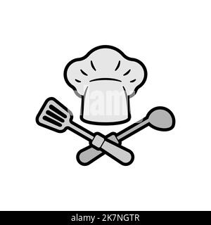 Chef segno. simbolo kitchener. icona chief-cooker. emblema del ristorante Illustrazione Vettoriale