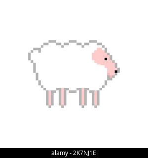 Sheep pixel art. Agnello 8 bit. Illustrazione del vettore con pixel Illustrazione Vettoriale
