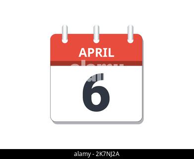 Aprile 6th vettore icona calendario. Concetto di pianificazione, attività e compiti Illustrazione Vettoriale