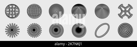 Forme di brutalismo. Grande collezione di oggetti grafici geometrici astratti. Oggetti in stile Y2K. Illustrazione Vettoriale