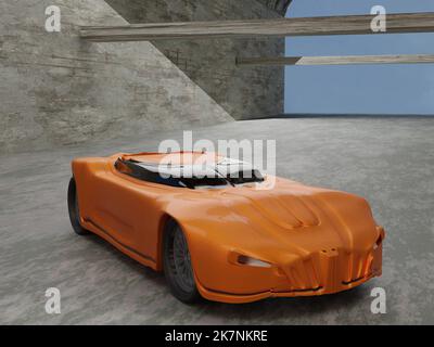 Auto sportiva in hangar, rendering 3D Foto Stock