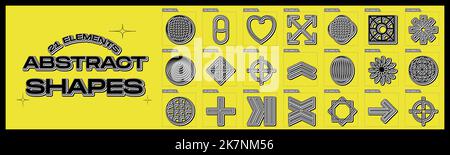 Set vettoriale di Y2K. Elementi geometrici minimalisti. Forme bauhaus astratte. Illustrazione Vettoriale
