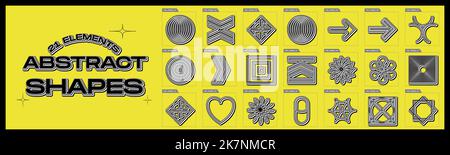 Elementi futuristici retrò per il design. Raccolta di simboli geometrici grafici astratti. Forme bauhaus astratte. Illustrazione Vettoriale
