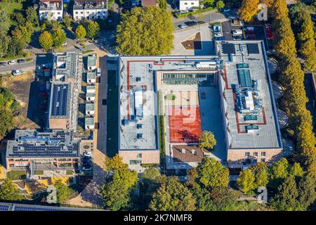 Vista aerea, nuovo edificio Jakob-Muth-School, Königsborn, Unna, Ruhr zona, Renania settentrionale-Vestfalia, Germania, cantiere edile, Istruzione, Istruzione i Foto Stock