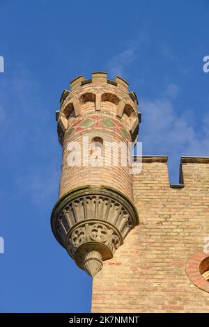 Detail, Zinne, Dampfmaschinenhaus, Parco Babelsberg, Potsdam, Brandeburgo, Germania Foto Stock