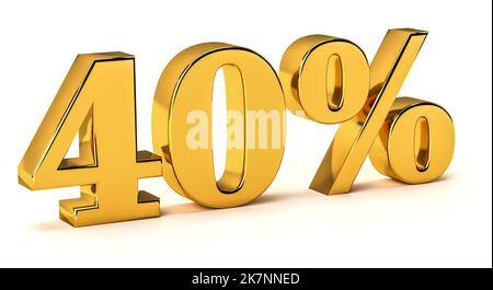 3d oro 40% di sconto isolato su sfondo bianco per la promozione di vendita. rendering 3d Foto Stock