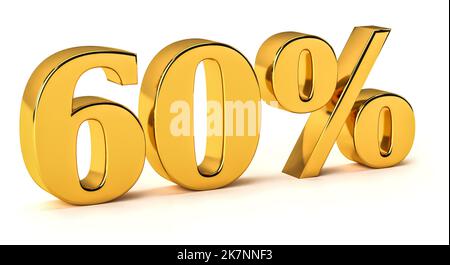 3d oro 60% di sconto isolato su sfondo bianco per la promozione di vendita. rendering 3d Foto Stock