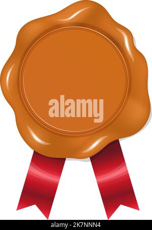 Timbro rotondo in cera vintage sigillato con nastro rosso Illustrazione Vettoriale