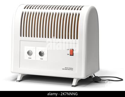 Concetto di crisi energetica. Aggirare gli elevati prezzi del gas naturale utilizzando radiatori elettrici. Un radiatore elettrico (il mio proprio deisgn) isoalted con ombra. Foto Stock