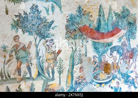 Mosaici romani a Villa Romana del Casale, Piazza Armerina, Sicilia, Italia, Patrimonio dell'Umanità dell'UNESCO Foto Stock