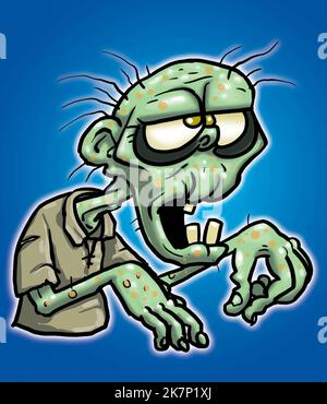 Divertente cartoon arte di zombie, tuta Halloween festa inviti, arte menu, newsletter, auguri di stagione, PowerPoint arte, libro, illustrazione editoriale Foto Stock