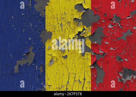 3D Bandiera della Romania su un vecchio sfondo di pietra. Foto Stock