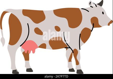 Vacca mano disegnata silhouette. Simbolo del toro. Silhouette di manzo. Animale di fattoria isolato su sfondo bianco. Illustrazione Vettoriale